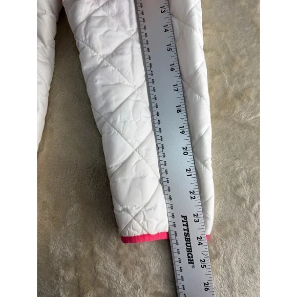 Lands End Womens White Quilted PrimaLoft Hooded Puffer Jacket Pink Lining Size M - Picture 7 of 17